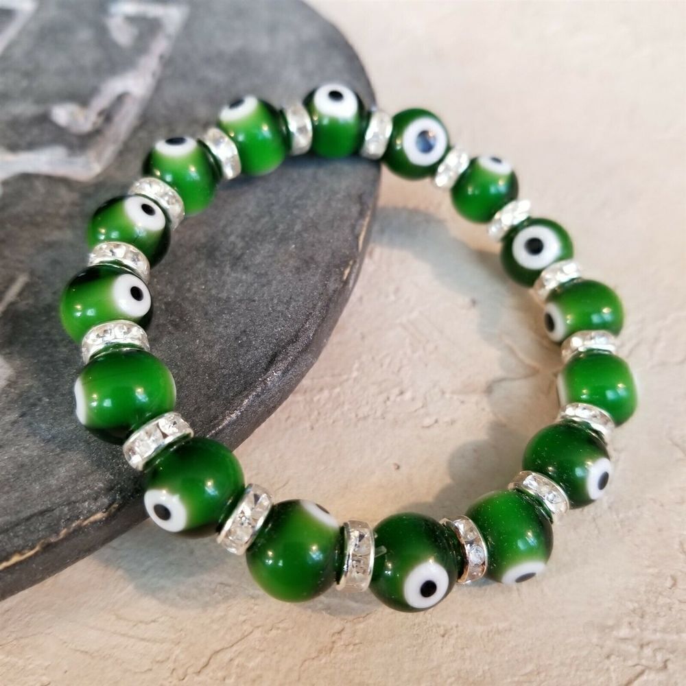 Hand Craft Green Black Turkish Evil Eye Glass Egyptian Crystal Talisman Bracelet